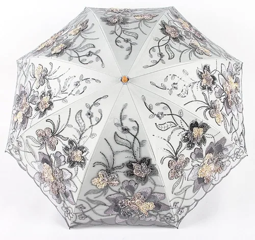 Miniatura 2 de Honeystore - Sombrilla para boda, con encaje solar, 2 pliegues, diseño de flores 3D, color blanco