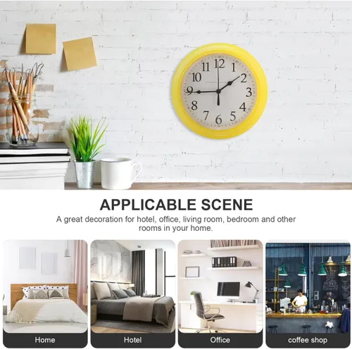 Miniatura 2 de ULTECHNOVO Reloj de pared redondo silencioso sin tictac de 9.84 pulgadas, color amarillo, diseño moderno para cocina, dormitorio, sala de estar