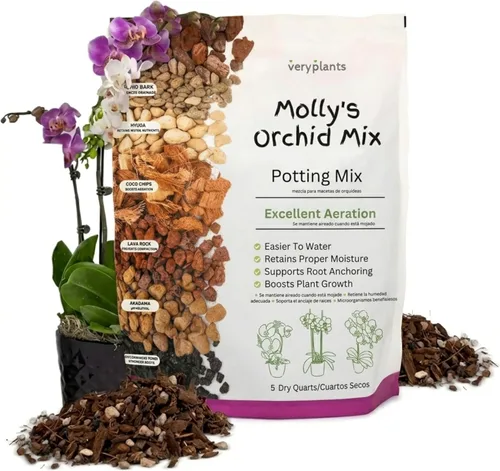 Miniatura 12 de Mezcla para maceta de orquídea Molly - Mezcla premium sin tierra para orquídeas granulada - Suelo con alto drenaje y textura grumosa vs suelo