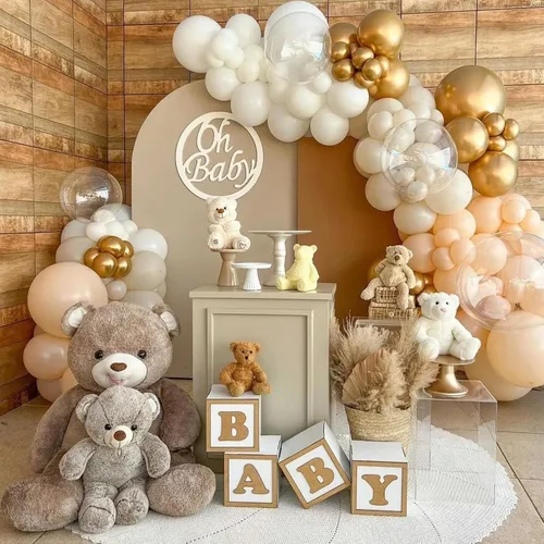 Miniatura 7 de Juego de globos dorados y de arena blanca, globos boho de fiesta de 12 pulgadas de doble relleno de color beige y rubor con globo de látex neutro