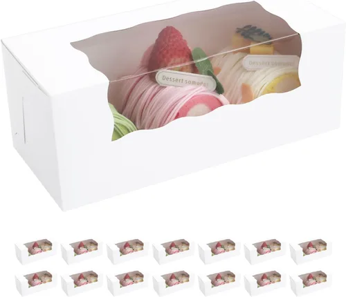 Miniatura 8 de 25 cajas para pastel enrollado, cajas de panadería blancas con ventana, 5x5x3.5 pulgadas, cajas para galletas, contenedor para pastel de calabaza