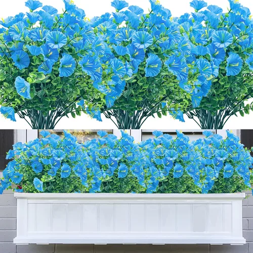 20 paquetes de flores artificiales para exteriores, flores falsas resistentes a los rayos UV, arbustos de plástico sintético para decoración Azul
