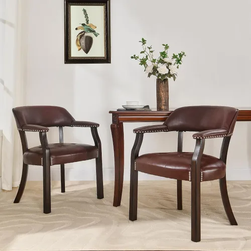Miniatura 35 de Sillas de comedor con tapizados y brazos, silla de escritorio de oficina con remaches de metal. Sillas de capitán de jefe de PU, taburetes