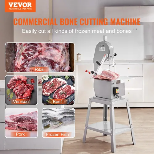 Miniatura 2 de Sierra de banda eléctrica comercial para carne, máquina de sierra ósea vertical de acero inoxidable de 1500W, banco de trabajo de 19.3" x 15