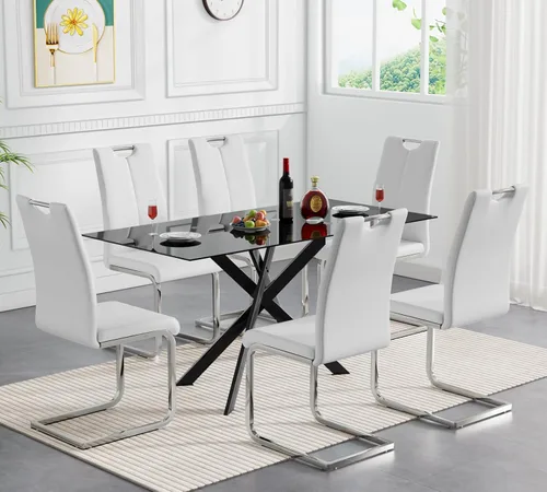 Miniatura 40 de Juego de mesa de comedor redonda de 3 piezas para 2, mesa de cocina moderna de vidrio plateado y sillas para 2 con sillas tapizadas, juego de mesa
