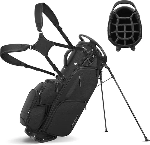 Findway Bolsa de golf de 14 vías [espacio generoso mejorado] Bolsa de golf ligera con soporte, bolsa de golf duradera con doble correa acolchada y