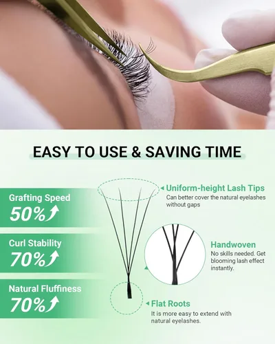 Miniatura 27 de NAGARAKU Extensiones de pestañas falsas en forma de W de 4D, suaves y naturales, con volumen, rizado D, 0.07mm, mezcla de 8-15mm, abanico 0.07-D 4D W