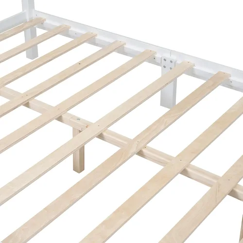Miniatura 6 de SOFTSEA Base de cama tamaño Queen con cabecero alto y estribo, cama de plataforma clásica con listones de madera