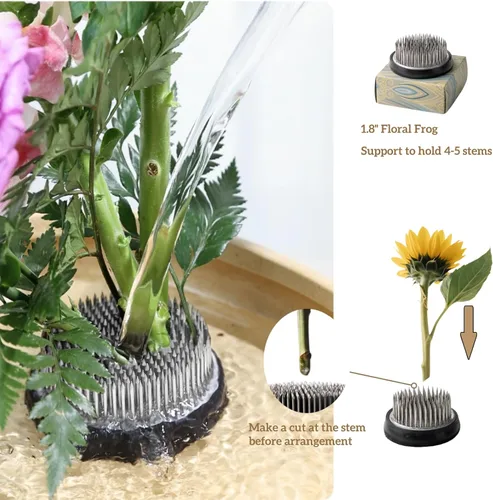 Miniatura 4 de Water Lotus - Juego de maceta de tazón de compota japonesa con rana floral de 1.8 pulgadas, ideal para Ikebana, arreglo floral y plantación Celadón