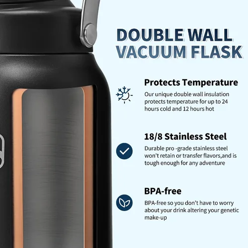 Miniatura 4 de Boulder Bee Botella de agua aislada Jarra de agua de medio galón con asa Acero inoxidable de 64 onzas con bolsa de transporte Doble vacío