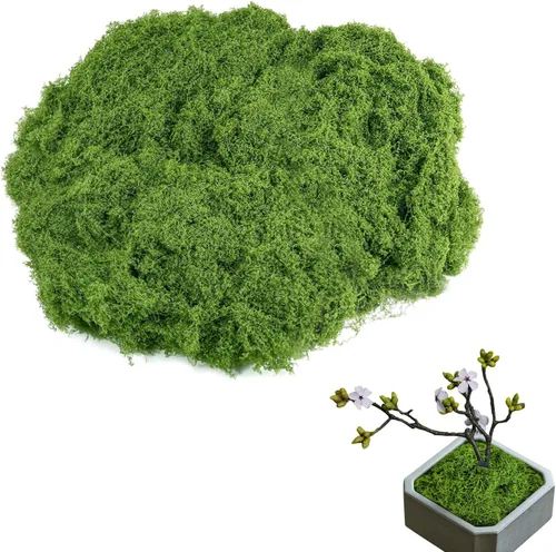 Musgo verde falso para decoración: 5.3 oz decorativo de planta artificial artesanal, decoración de musgo sintético para jardín de hadas y boda,