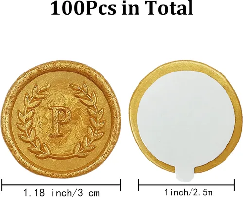 Miniatura 2 de 100 calcomanías adhesivas de cera con letras P doradas, hechas a mano, sin necesidad de sellar, rasgar y usar calcomanías de cera para invitaciones