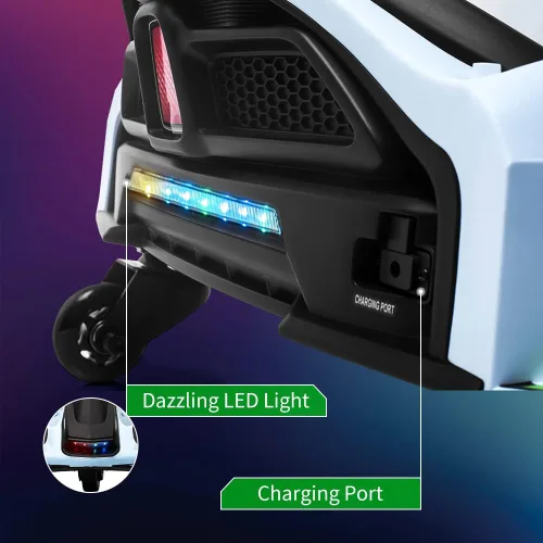 Miniatura 4 de Coche de deriva eléctrico de 12 V, para niños, velocidad variable alta/baja con 5 ruedas, música incorporada, luz LED delantera y trasera, alarma
