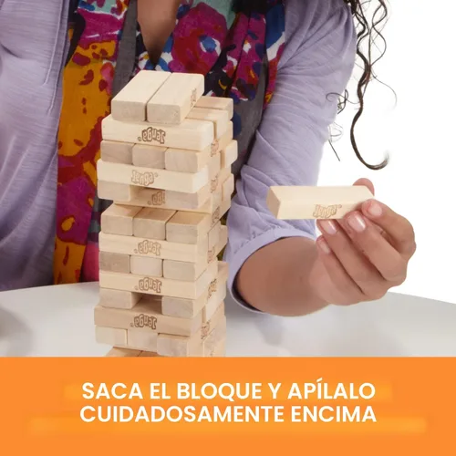 Miniatura 3 de Hasbro Gaming Jenga - Juego de torre tambaleante de bloques de madera apilables Juegos de fiesta para niños y familias Regalitos Edades 6+