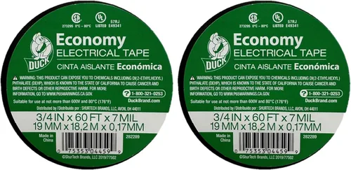 Miniatura 6 de Cinta eléctrica económica Duck Brand, 0.75 pulgadas por 18.29 metros, rollo individual, color negro (282289)