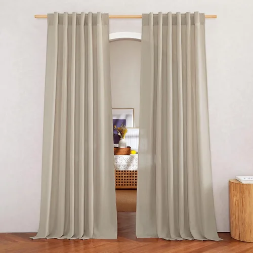 NICETOWN Cortinas de lino grueso para dormitorio, privacidad añadida, bolsillo para barra y pestaña trasera, no se transparentan, mezcla de lino con