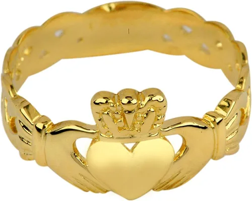 Miniatura 4 de Anillo de amistad, compromiso o boda de Claddagh de oro amarillo de 10 quilates con banda de nudo Trinity, talla 5-12, Metal