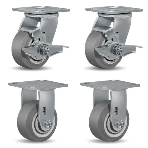 Miniatura 27 de Ruedas giratorias de alta resistencia 4x2, ruedas industriales, ruedas de goma (banda de rodadura plana), juego de 1 con capacidad de hasta 450