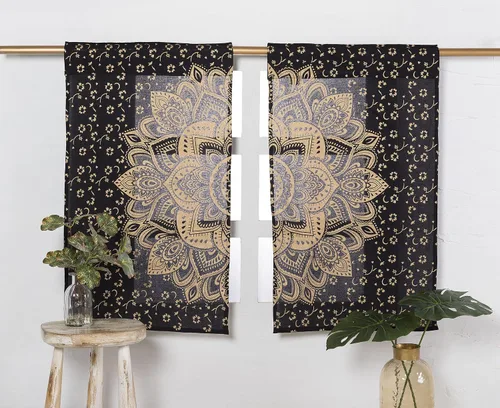 Popular Handicrafts Cortinas para sala de estar, juego de 2 cortinas indias hippie, bohemio, hermoso, color degradado, estampado de mandala, para
