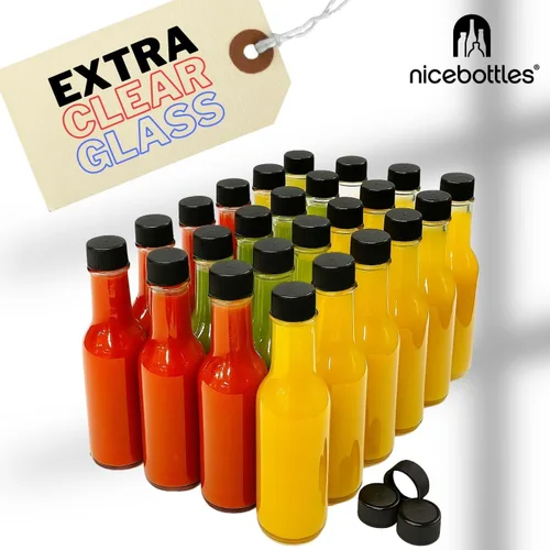 Miniatura 4 de nicebottles Botellas de salsa picante con tapas negras y bandas retráctiles, 5 onzas, paquete de 12 Gorras negras y bandas retráctiles