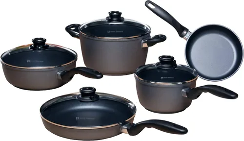 Miniatura 5 de Swiss Diamond Duo - Juego de sartenes antiadherentes con revestimiento de diamante con asas de acero inoxidable, juego de utensilios de cocina
