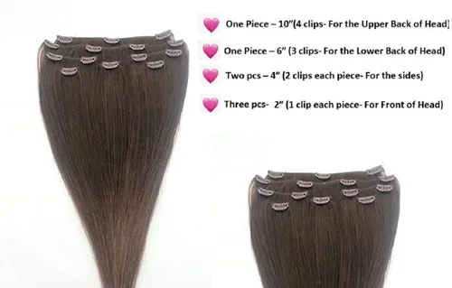 Hair Faux You Extensiones de cabello humano real de 18 pulgadas con clip, 2.32 onzas con clip para cabeza completa, 7 piezas, 14 clips, trama recta