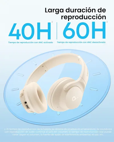 Miniatura 5 de Soundcore by Anker Q20i Auriculares híbridos con cancelación activa de ruido, Bluetooth inalámbrico sobre la oreja, tiempo de reproducción ANC de 40