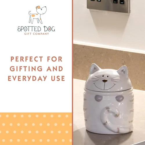Miniatura 4 de SPOTTED DOG GIFT COMPANY Tarro de cerámica con tapa para encimera, recipiente de golosinas para gatos, bonito tarro decorativo de almacenamiento
