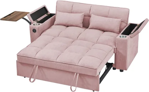 Miniatura 3 de hansones Sofá cama extraíble multifuncional de 66 pulgadas con mesa auxiliar oculta, reposabrazos de almacenamiento, puerto de carga integrado