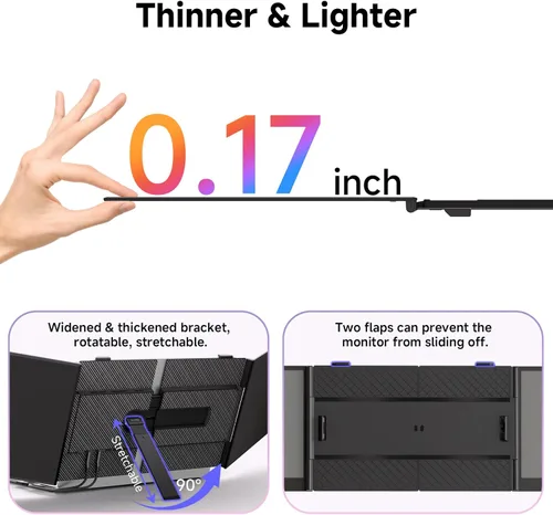 Miniatura 3 de Extensor de pantalla triple para laptop, 2.2 libras 14 pulgadas FHD ultra ligero, múltiples monitores portátiles ultrafinos conectables