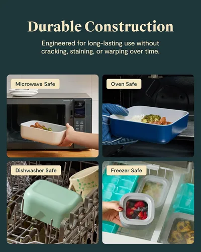 Miniatura 4 de Caraway - Juego de 3 recipientes de vidrio, almacenamiento de alimentos, 10/6.6 /4.4 tazas, revestimiento de cerámica, no tóxico, antiadherente