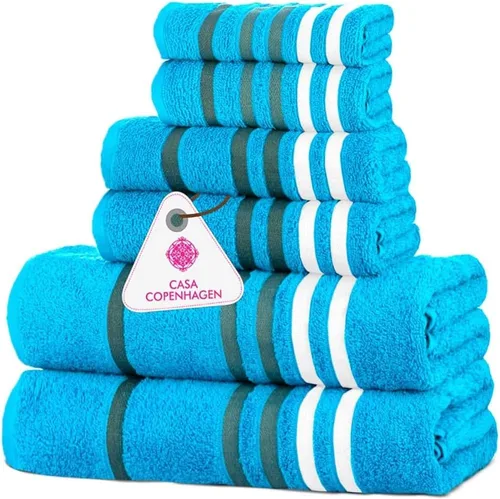 Miniatura 113 de CASA COPENHAGEN Juego de 6 toallas de palomitas de maíz, color azul polvoriento, 21.16 oz/m², 2 toallas de baño, 2 toallas de mano y 2 toallas