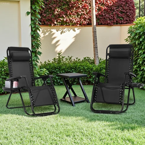 Miniatura 2 de PayLessHere Juego de 2 sillas de descanso ajustables de gravedad cero, silla de playa plegable con almohada extraíble y soporte para tazas