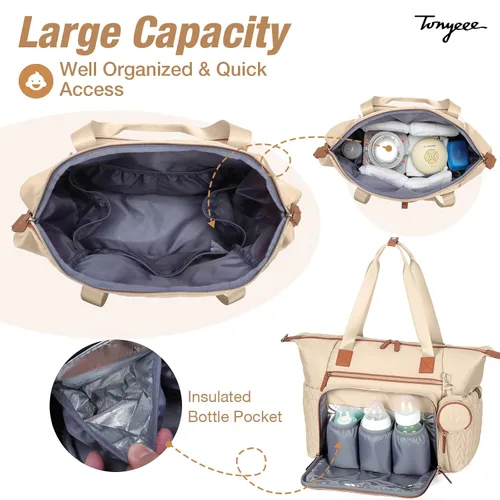Miniatura 4 de Bolsa de pañales, bolsa grande para pañales para bebé, impermeable, bolsa de hospital para parto con funda para chupete, cambiador, correa