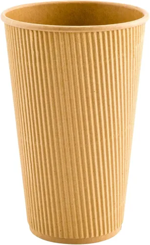 Miniatura 2 de Restaurantware Vasos de café desechables de pared ondulada de 16 onzas, 500 vasos de papel kraft aislados con diseño de borde enrollado, las tapas