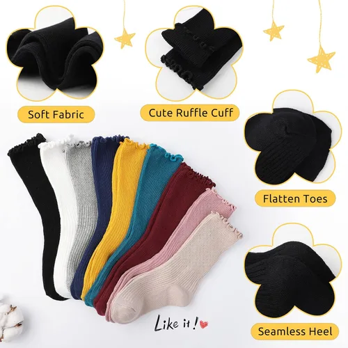 Miniatura 3 de KEREDA Calcetines con volantes para niñas, sin costuras, con puños giratorios, 6 pares