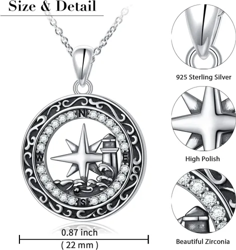 Miniatura 24 de Alphm Collar con colgante vikingo de plata esterlina S925 para hombres y mujeres, joyería de viaje para graduación, amistad, talismán, joyería