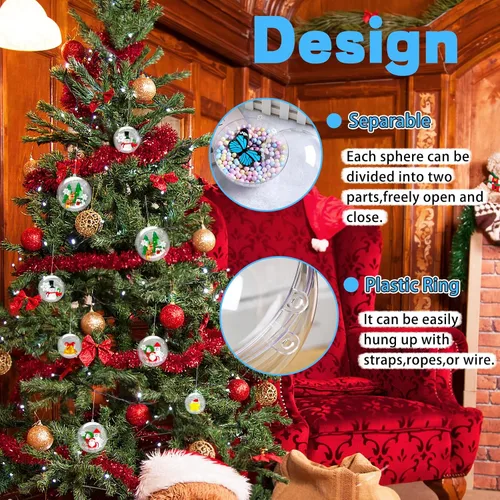 Miniatura 4 de 25 juegos de 50 piezas de adornos rellenables de plástico transparente, bola de manualidades DIY transparente, adorno de Navidad DIY transparente