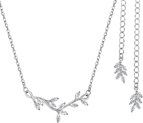 SWEETV Collar de cristal para novia de boda para novias, collar con colgante de espalda delicada de vid de circonita cúbica para mujer, regalo de