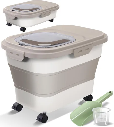 Miniatura 6 de Contenedor plegable de almacenamiento de alimentos para perros con tapas, hermético, harina de arroz, cereales, azúcar, gato, mascotas, aves, Verde