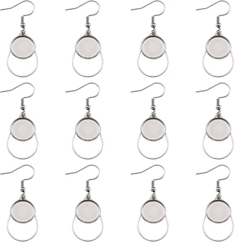 Miniatura 19 de FASHEWELRY 54Pcs Bandejas de bisel para pendientes de acero inoxidable en blanco Geometría rombos lágrima con cabujones de vidrio redondo de 12 mm