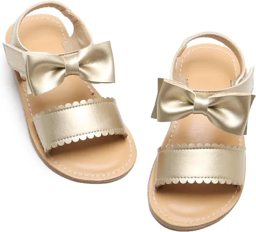 Felix & Flora Sandalias para niña pequeña - Zapatos de vestir para niña de flores, puntera abierta, zapatos planos de verano para niños pequeños