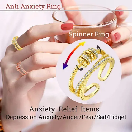 Miniatura 11 de LIU JUN Jansio Threanic Triple-Spin Ring, Magnetic Zircon Shaping Cross Full Moissanite Spinner Fidget Rings to My Daughter Open Anti Anxiety