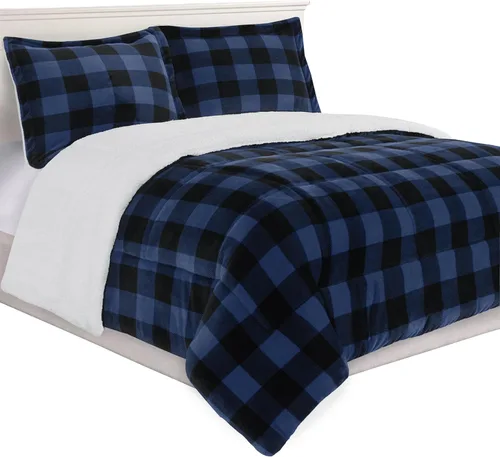 Miniatura 10 de Juego de edredón de 3 piezas Elegant Comfort con diseño de búfalo y cuadro de cabaña, lujoso, peso pesado, para todas las estaciones, con respaldo