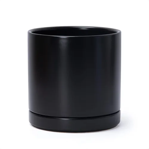 Miniatura 68 de D'vine Dev Maceta de cerámica de 10 pulgadas con orificio de drenaje y platillo, maceta redonda cilíndrica para interiores, color negro, 94-O-E-2