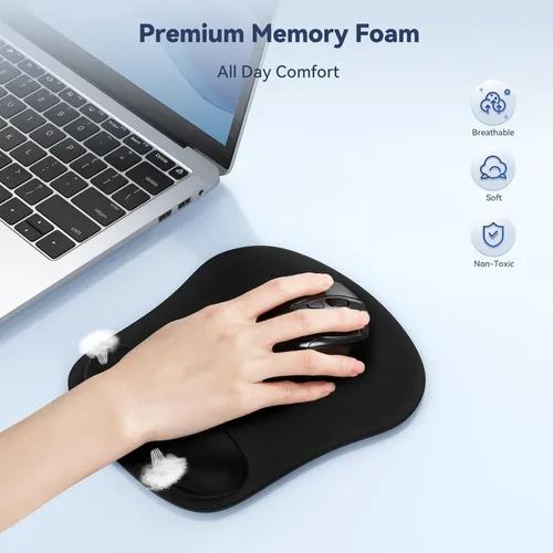 Miniatura 3 de TECKNET - Almohadilla para mouse con soporte de muñeca, ergonómica para videojuegos, alivio del dolor, portátil y cómoda, para computadora, Negro