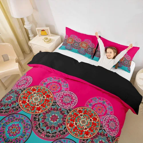 Miniatura 4 de Erosebridal - Juego de funda de edredón bohemio, 3 piezas, estilo exótico, juego de ropa de cama, funda de edredón bohemio, juego de colcha floral
