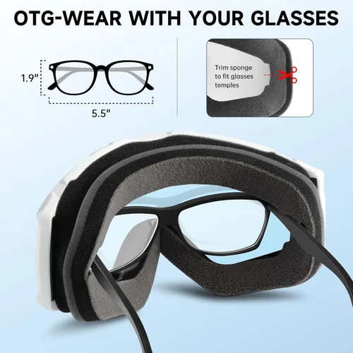 Miniatura 4 de Findway - Gafas de esquí para usar sobre anteojos, para nieve y snowboard, para hombre, mujer y jóvenes, 100 % protección contra rayos ultravioleta
