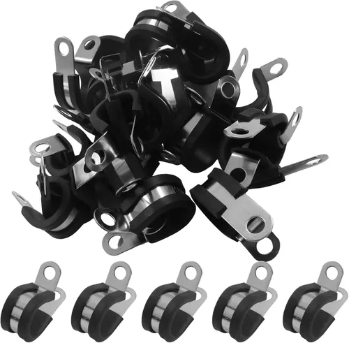 Miniatura 7 de Paquete de 50 abrazaderas de tubo – Abrazaderas de cable de acero inoxidable de 1/2 pulgada con amortiguación de goma para tubería, tubo