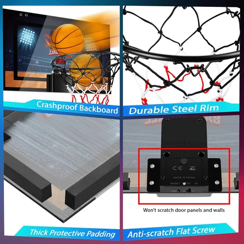 Miniatura 3 de Indoor Basketball Hoop Boys Gifts for Teens Door Room Basketball Hoop Mini Hoop with Scoreboard, 3 Balls and Batteries Basketball Toys for 8 9 10 11